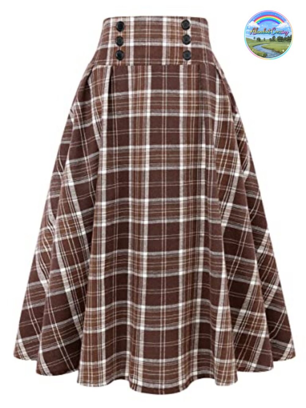 High Waist A-Line Pleated Midi Plaid Skirt with Pockets